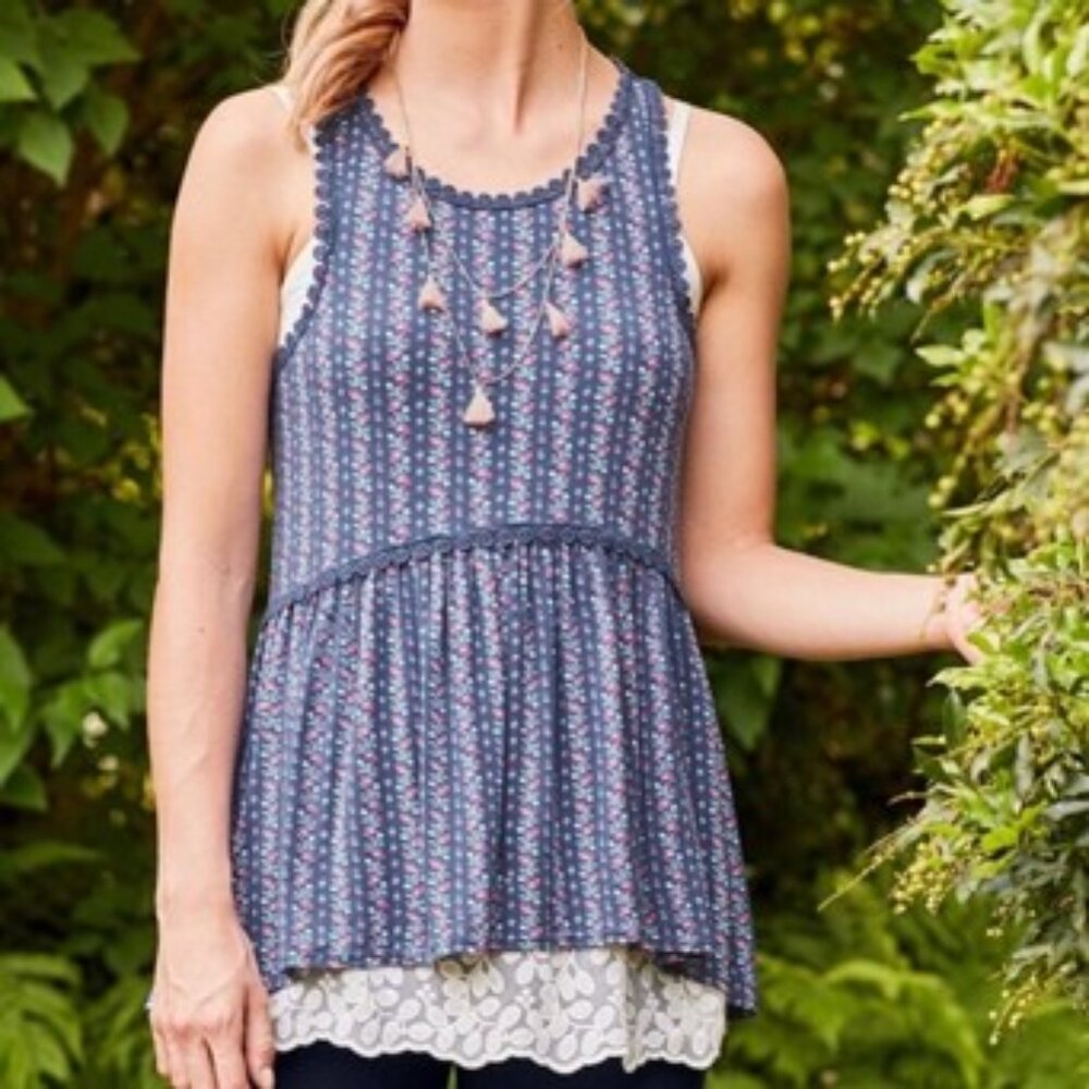 Matilda Jane Beyond the Horizon Floral Babydoll Long Tank Top Shirt Medium NWT - Picture 7 of 8